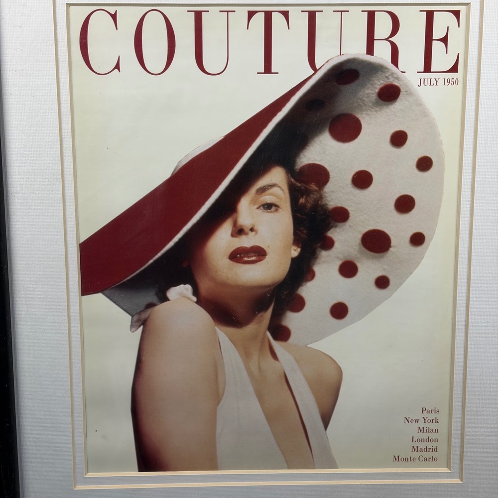 Vintage Couture Magazine July 1950 Cover Reprint Framed Fashion Wall Art Decor
